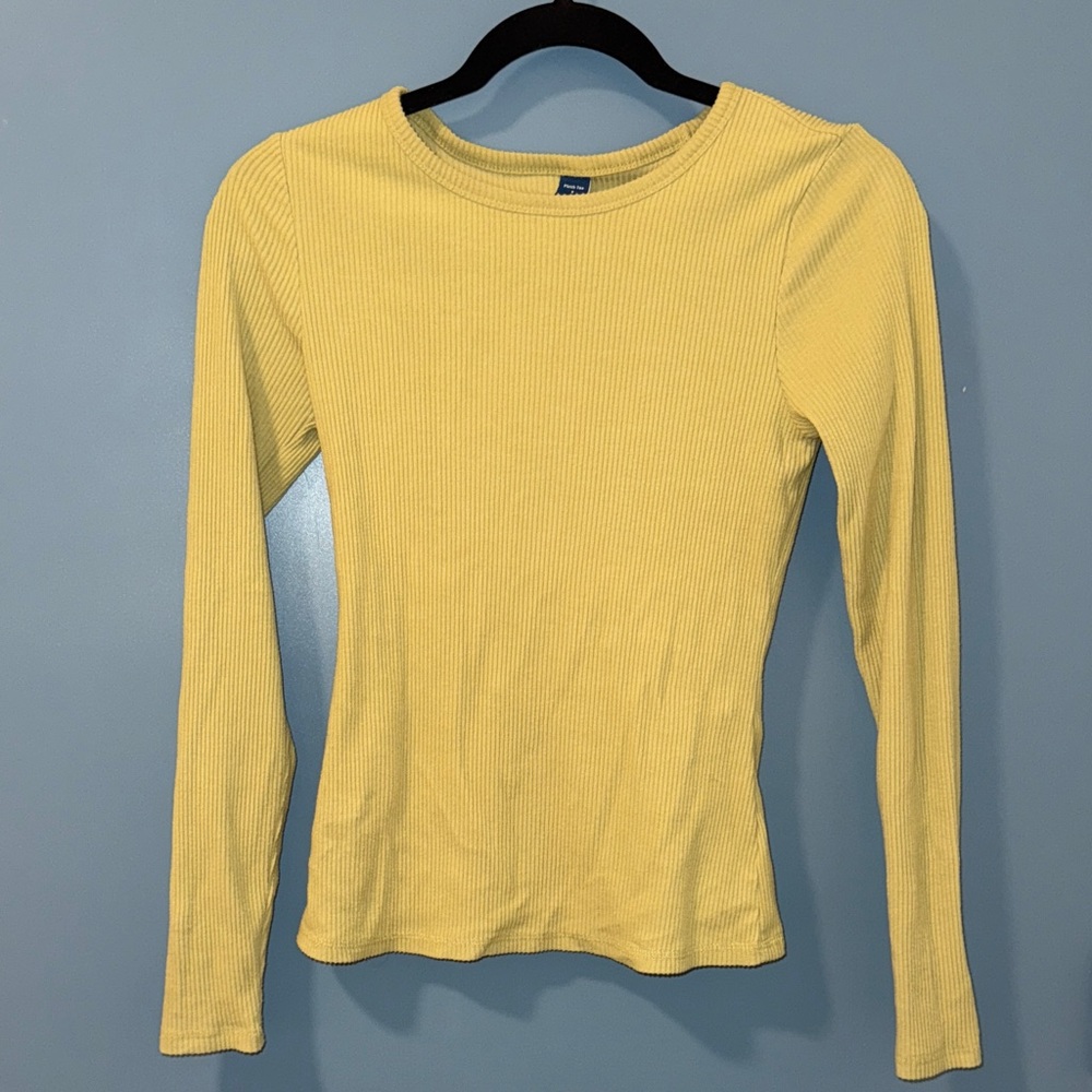 Green Ribbed Long Sleeve Top